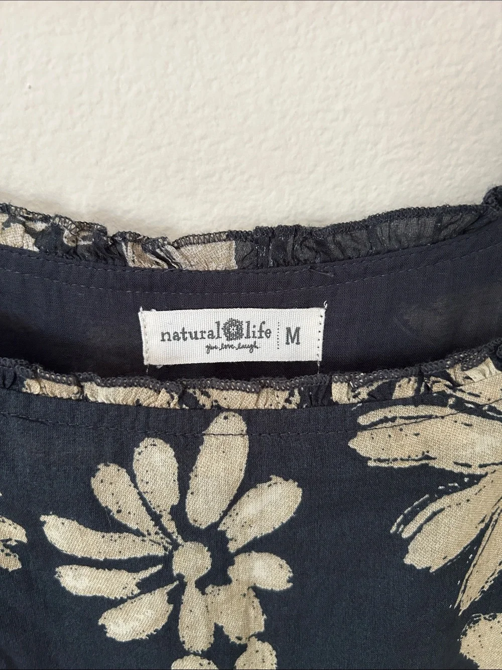 Natural life Adele Cotton black cream boho floral Maxi Dress M